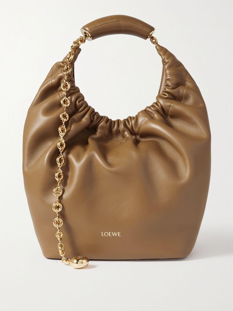 Squeeze small chain-embellished gathered leather shoulder bag by LOEWE