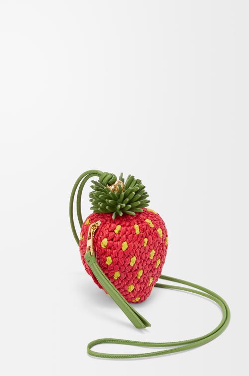 Strawberry coin purse in raffia and classic calfskin by LOEWE