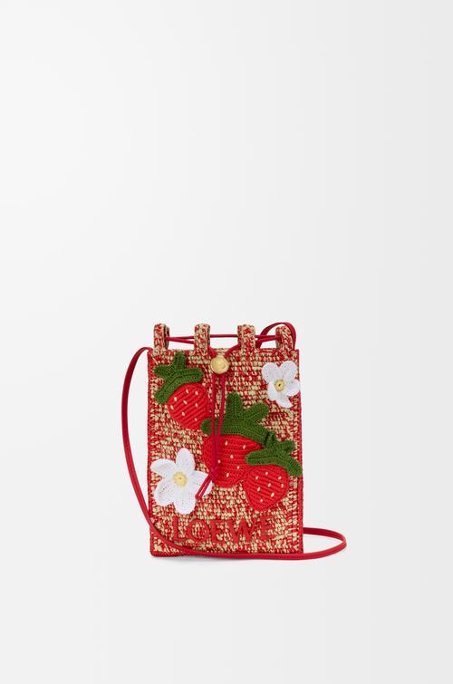 Strawberry drawstring pocket in classic calfskin and raffia by LOEWE