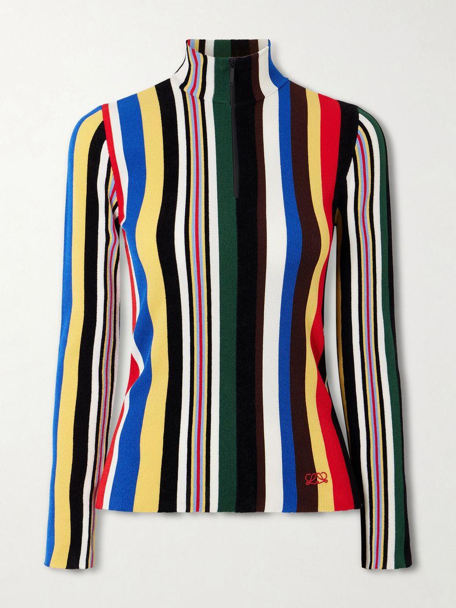 Striped ribbed-knit half-zip turtleneck top by LOEWE