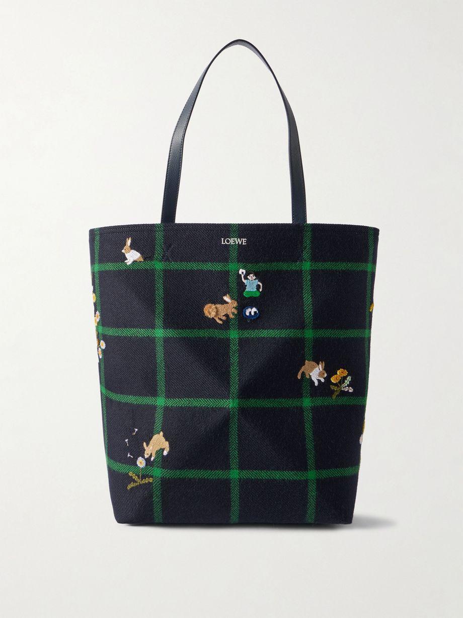 + Suna Fujita Puzzle Fold XL Leather-Trimmed Embroidered Checked Canvas Tote Bag by LOEWE