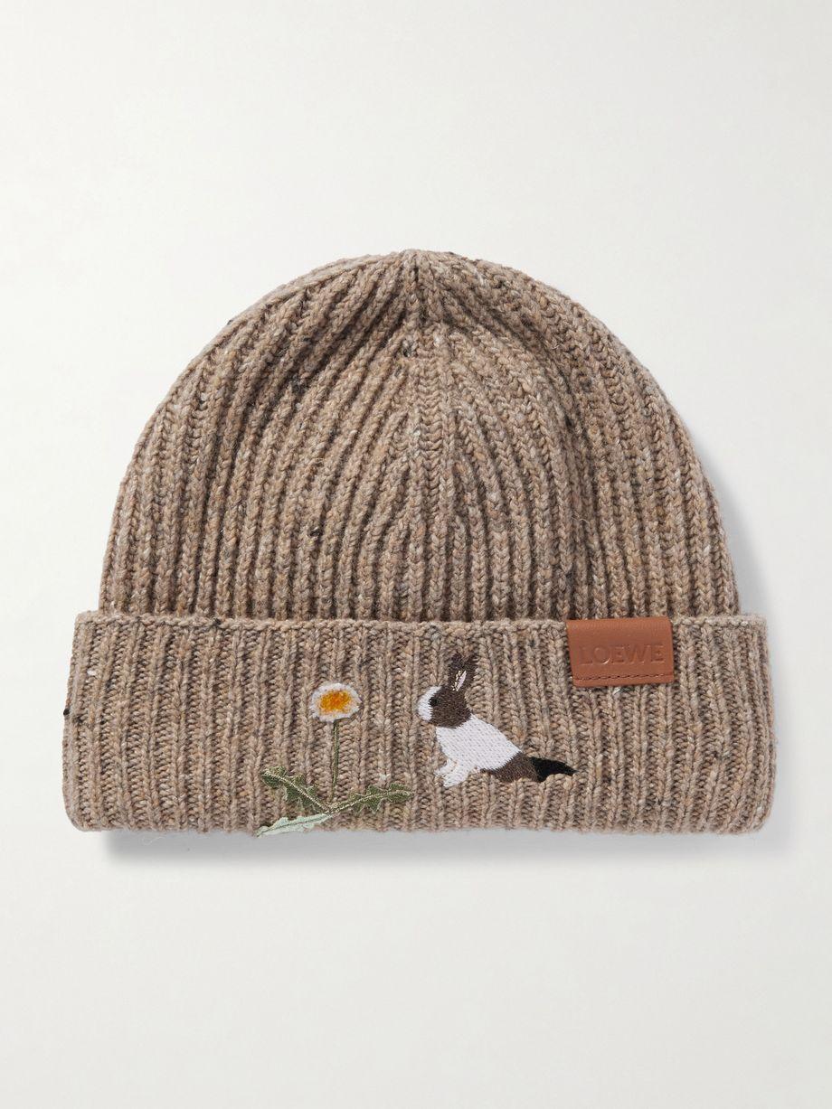 + Suna Fujita embroidered ribbed wool-blend beanie by LOEWE