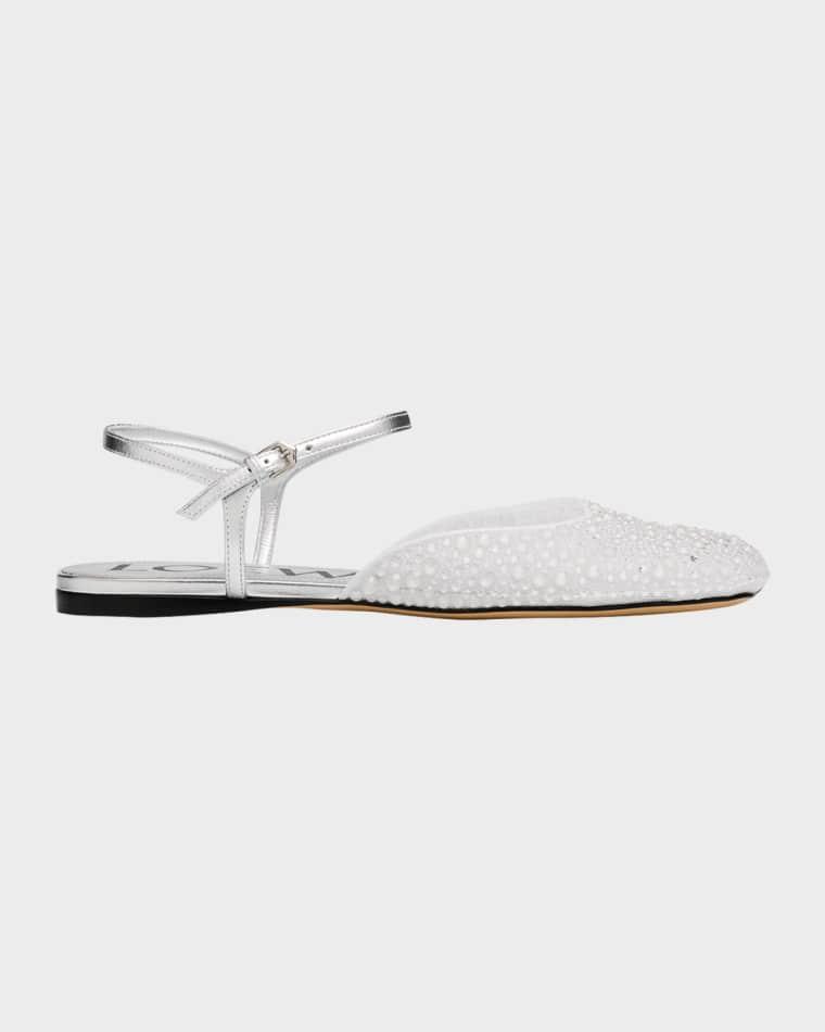 Toy Embellished Mesh Ankle-Strap Ballerina Flats by LOEWE