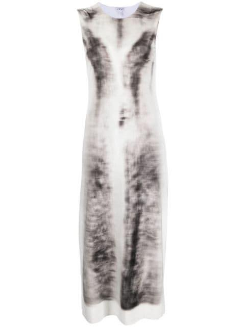 Trompe L'oeil-print velvet midi dress by LOEWE