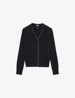 V-Neck Striped-Trim Wool Knitted Cardigan by LOEWE