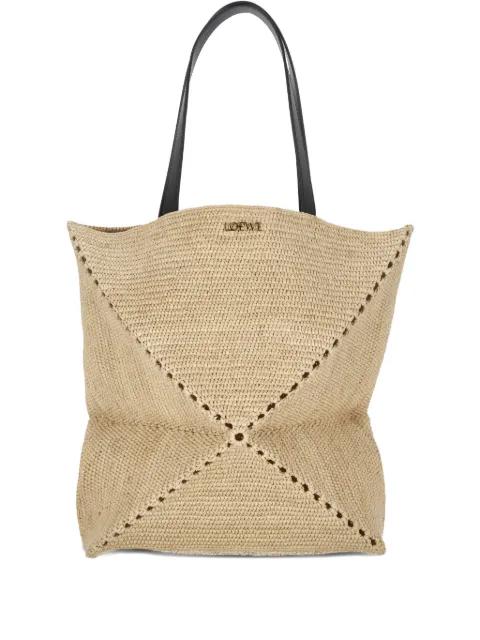 XL Puzzle Fold raffia tote bag by LOEWE