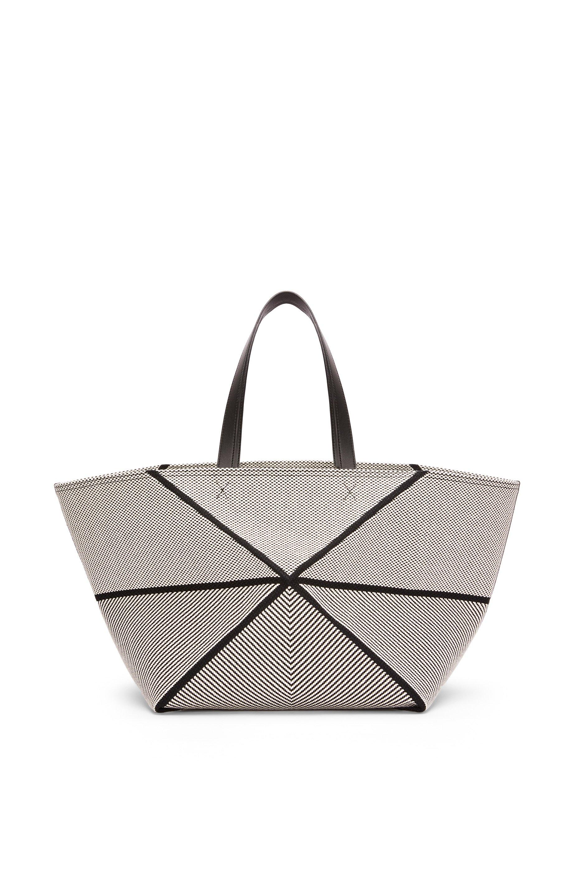 XXL Puzzle Fold tote in canvas jacquard and calfskin by LOEWE