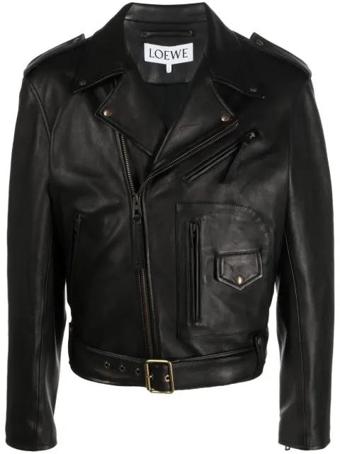 belted leather biker jacket by LOEWE