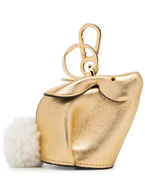gold Metallic Bunny Leather Shearling Tail Bag Charm by LOEWE