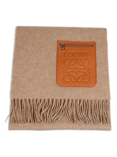 leather-patch fringed scarf by LOEWE