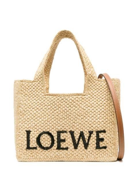 logo-embroidered raffia tote bag by LOEWE