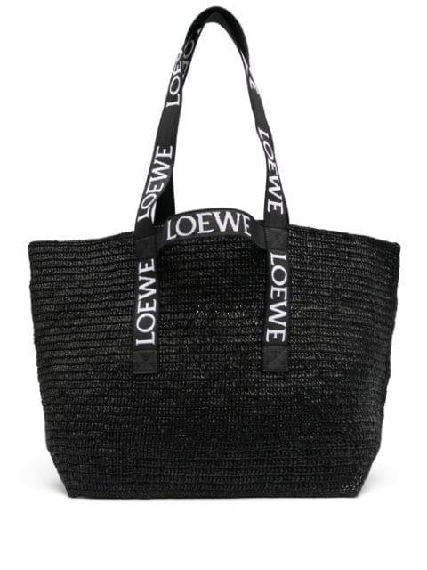 logo-embroidered woven tote bag by LOEWE