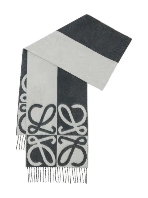 logo-intarsia fringed scarf by LOEWE