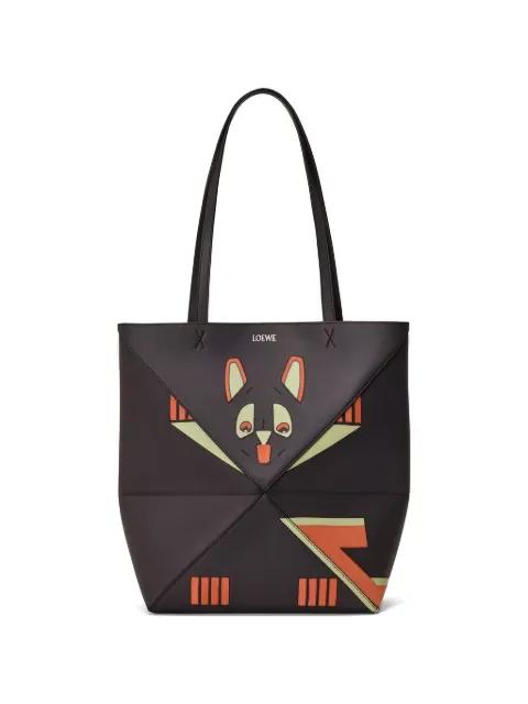 x Louis Wain medium Futurist Cat Puzzle Fold graphic straps tote bag by LOEWE