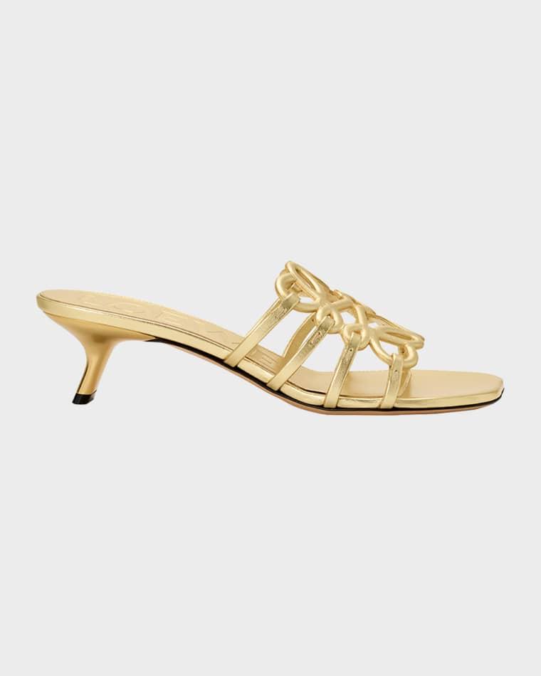 x Paula's Ibiza 45mm Petal Anagram Metallic Leather Mule Sandals by LOEWE