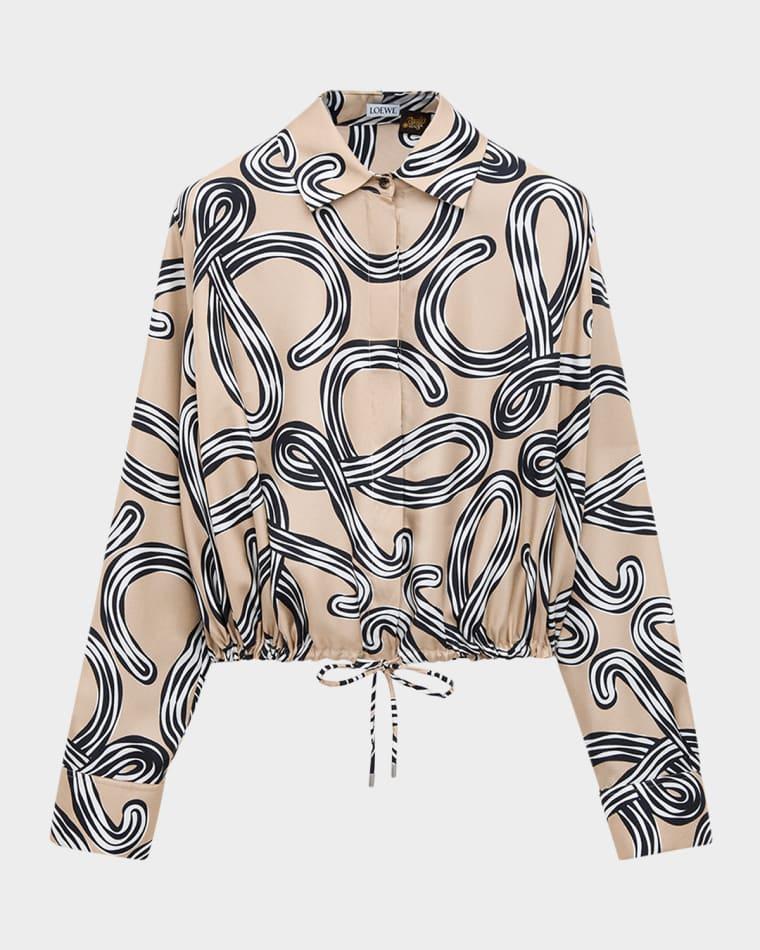 x Paula's Ibiza Abstract-Print Silk Drawstring Balloon Shirt by LOEWE