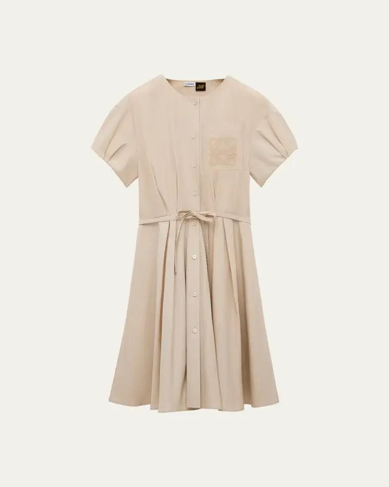 x Paula's Ibiza Anagram Puff-Sleeve Pleated Mini Shirtdress by LOEWE