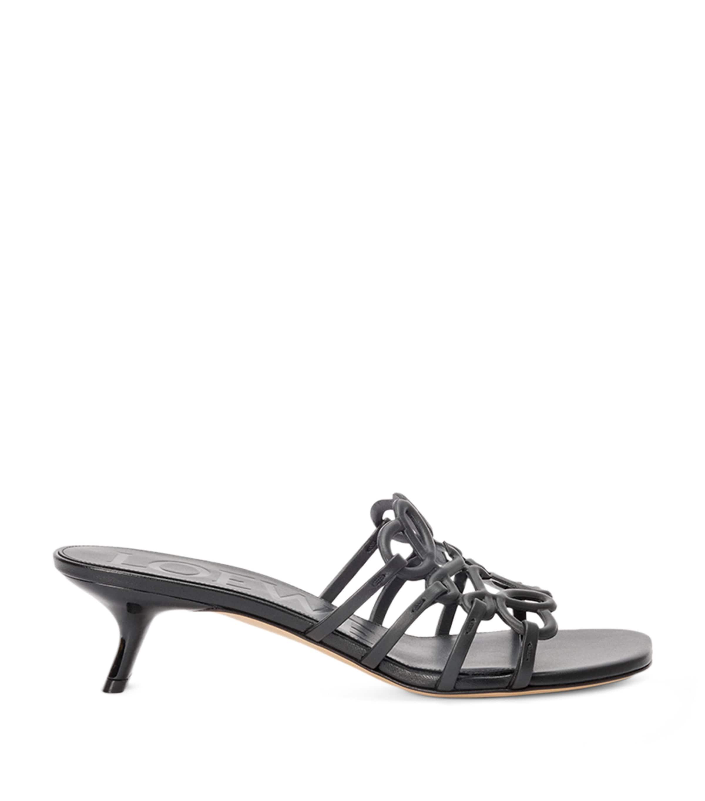 x Paula's Ibiza Leather Petal Anagram Heeled Slides 45 by LOEWE