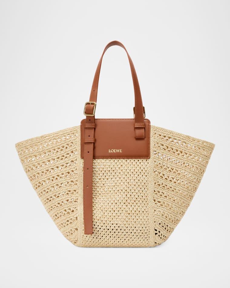 x Paula's Ibiza Medium Hammock Cabas Bag in Raffia and Calfskin by LOEWE