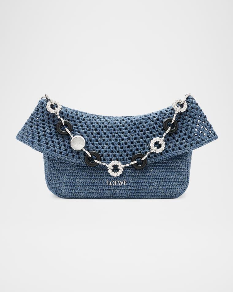 x Paula's Ibiza Ola Medium Bag in Denim-Effect Raffia by LOEWE