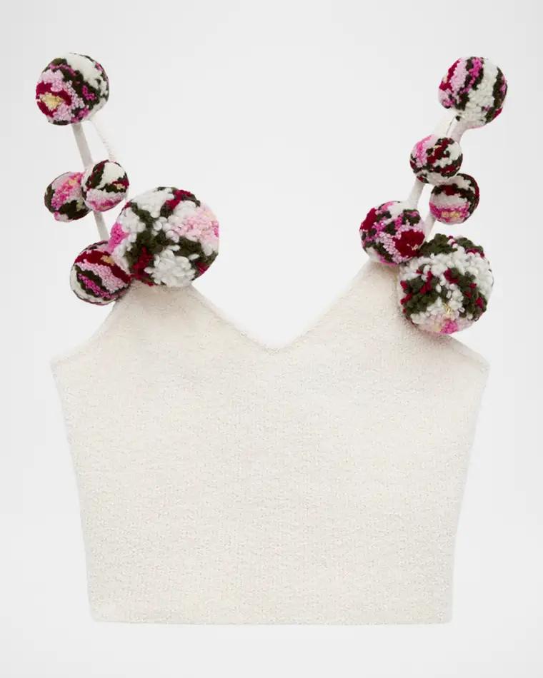 x Paula's Ibiza Pom-Pom Knit Crop Top by LOEWE
