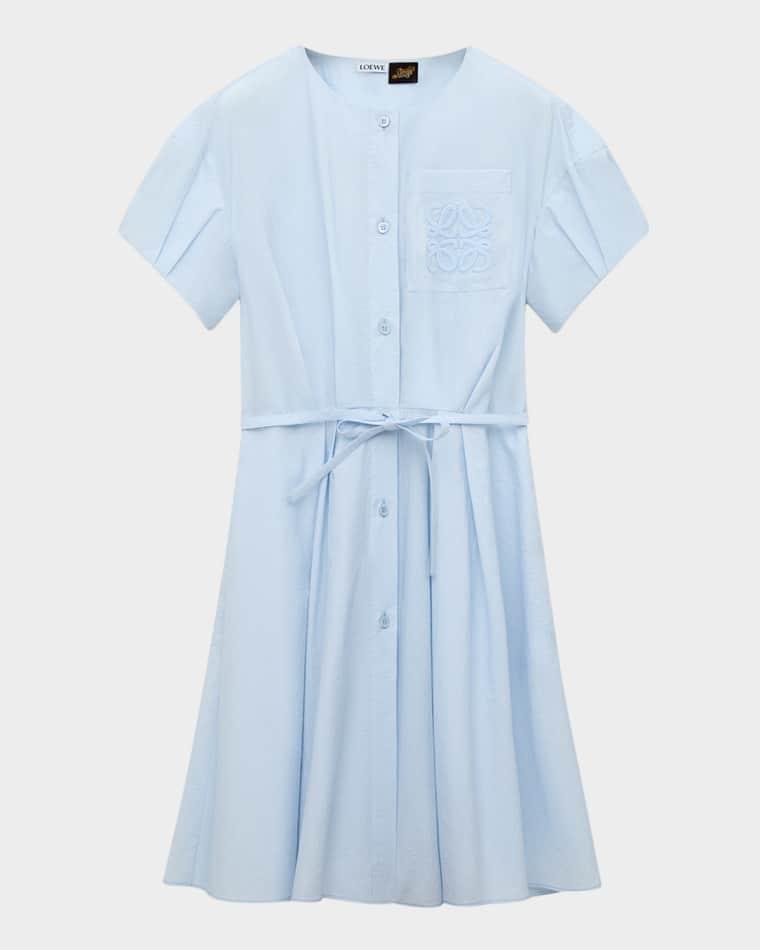 x Paula's Ibiza Puff-Sleeve Pleated Shirtdress by LOEWE