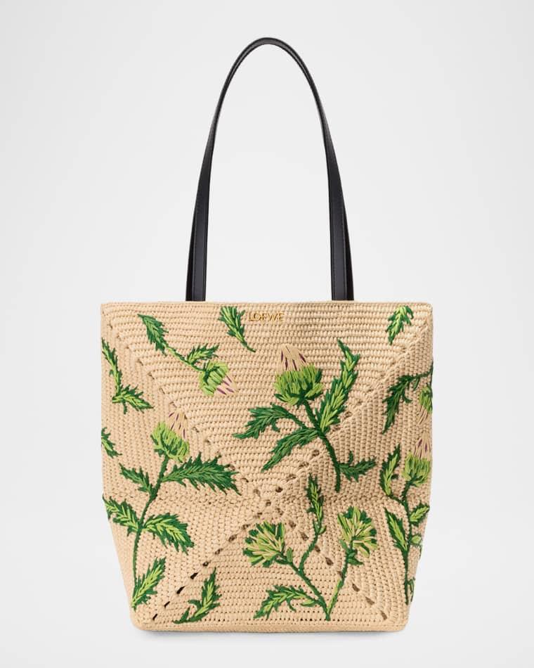 x Paula's Ibiza Puzzle Embroidered Raffia Tote Bag by LOEWE