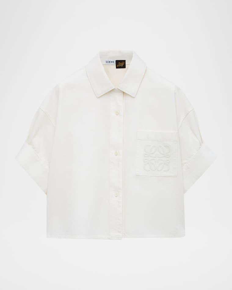 x Paula's Ibiza Short-Sleeve Denim Boxy Shirt by LOEWE