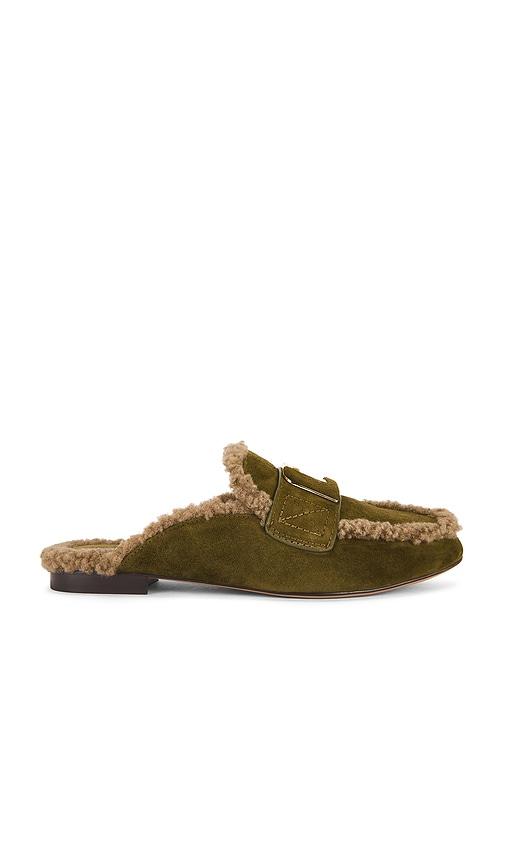 Lola Cruz Shearling Loafer in Green by LOLA CRUZ