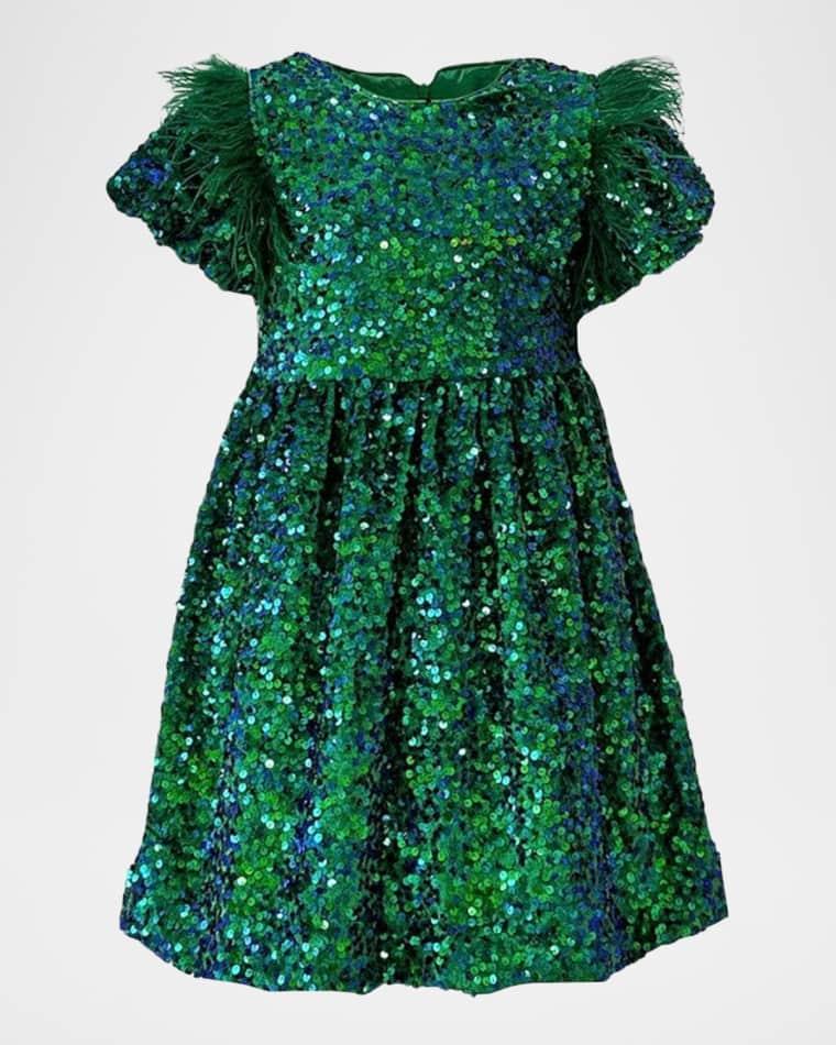 Girl's Puff Sequin Shimmer Party Dress, Size 2-14 by LOLA + THE BOYS