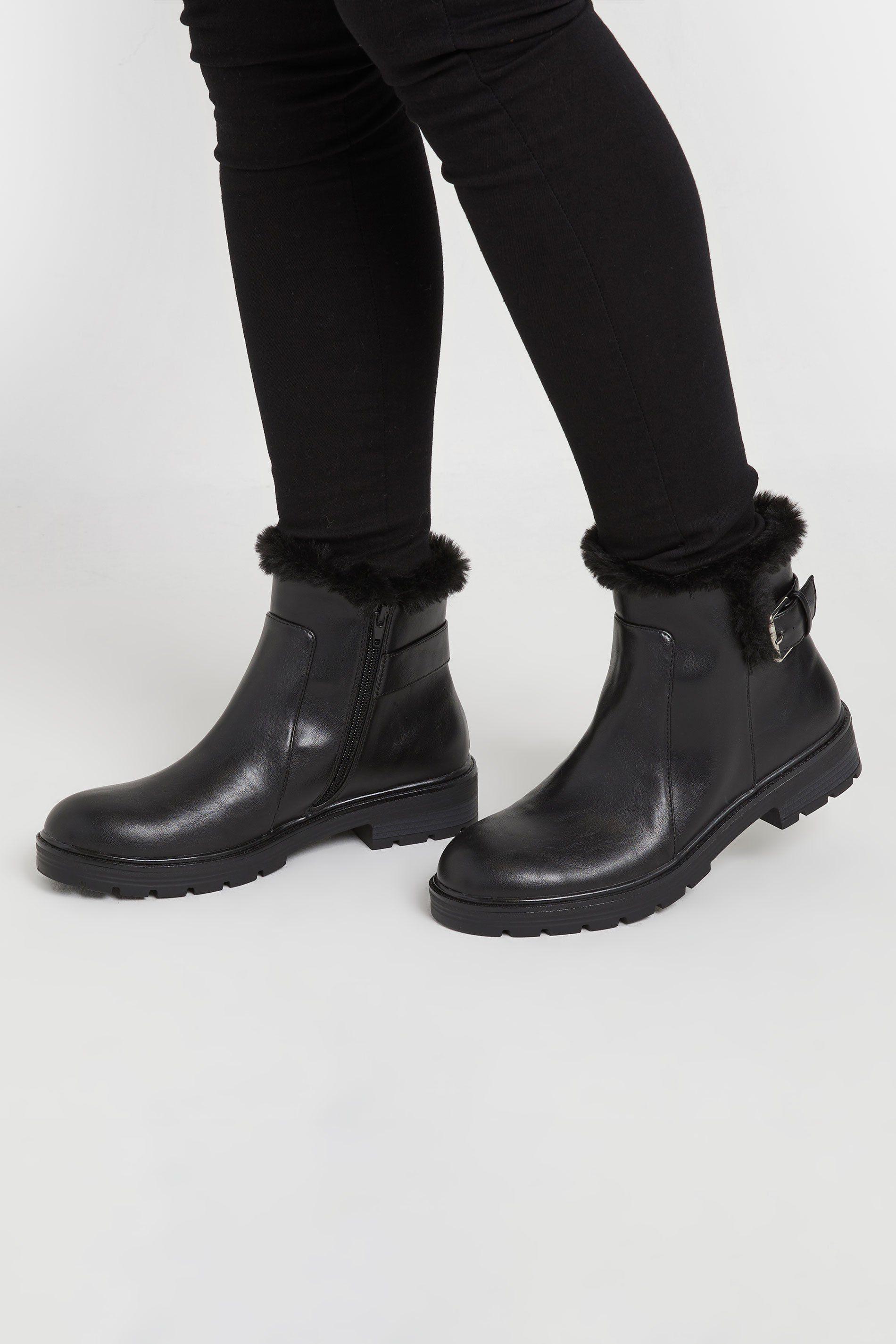Faux Fur Lined Biker Boots In Standard Fit by LONG TALL SALLY