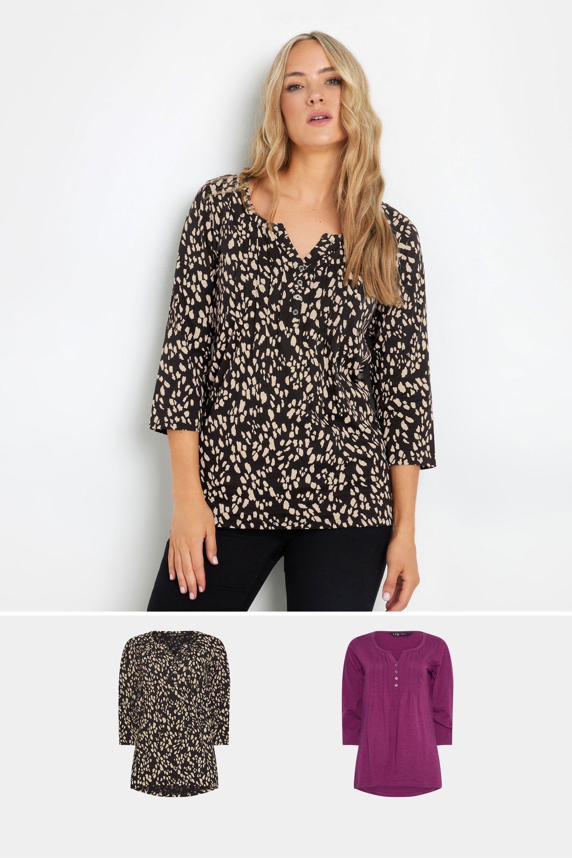 Tall 2 Pack Cotton Henley Tops by LONG TALL SALLY