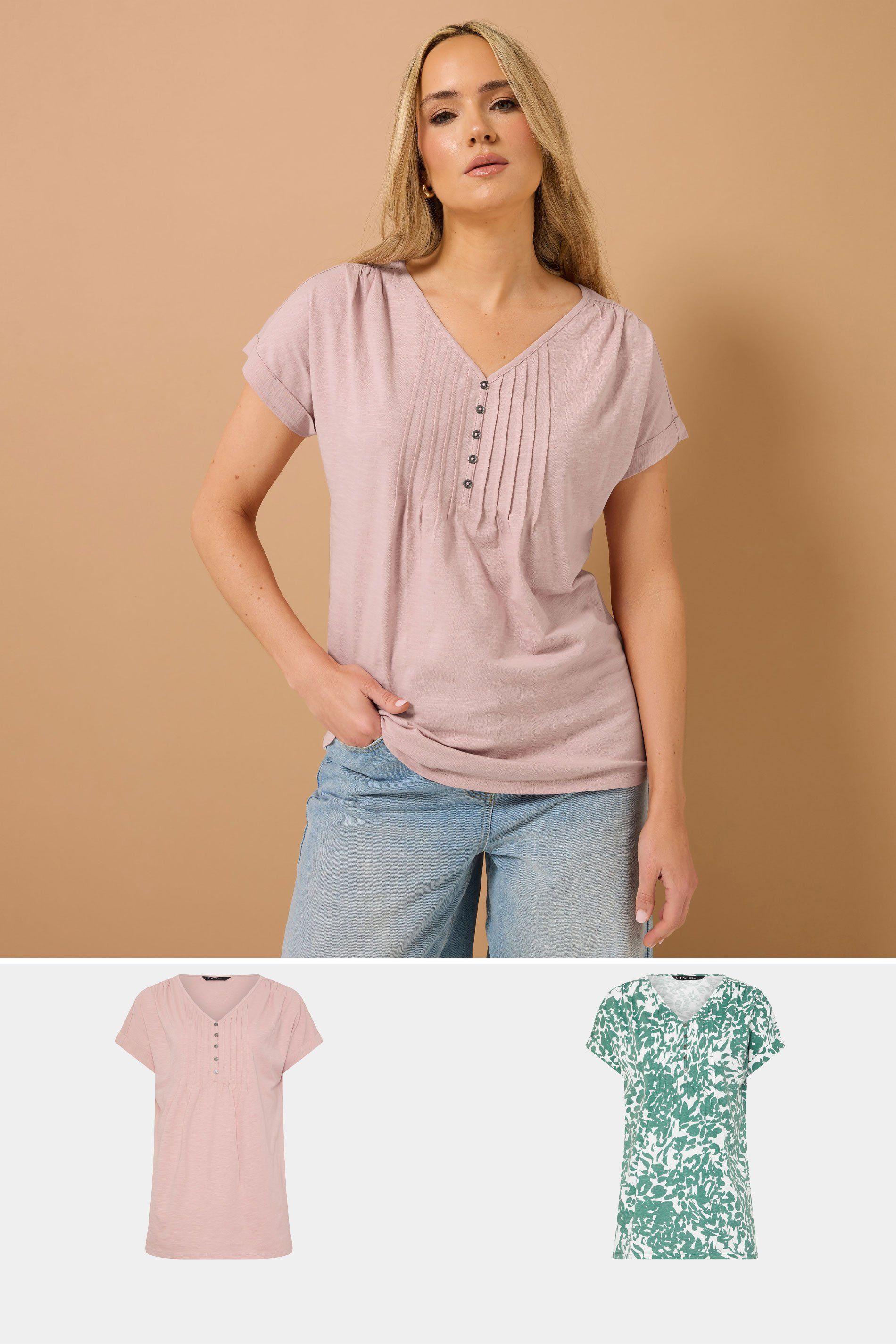 Tall 2 Pack Floral Henley Tops by LONG TALL SALLY