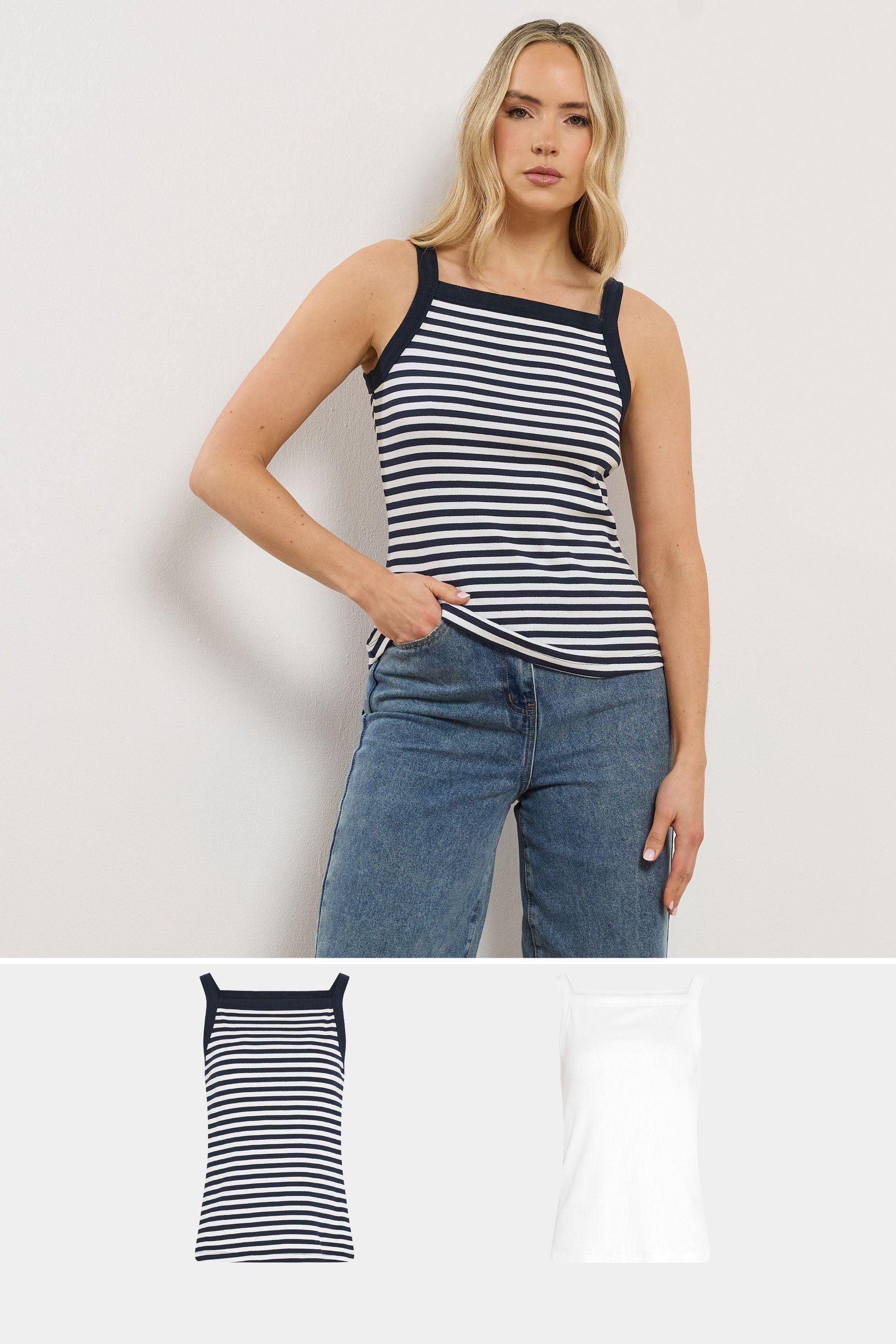 Tall 2 Pack High Neck Ribbed Vests by LONG TALL SALLY