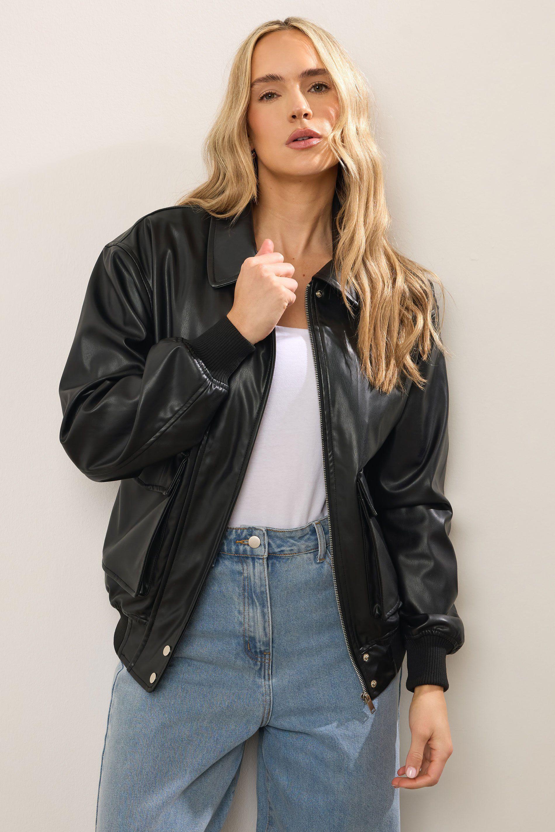 Tall Faux Leather Trucker Jacket by LONG TALL SALLY