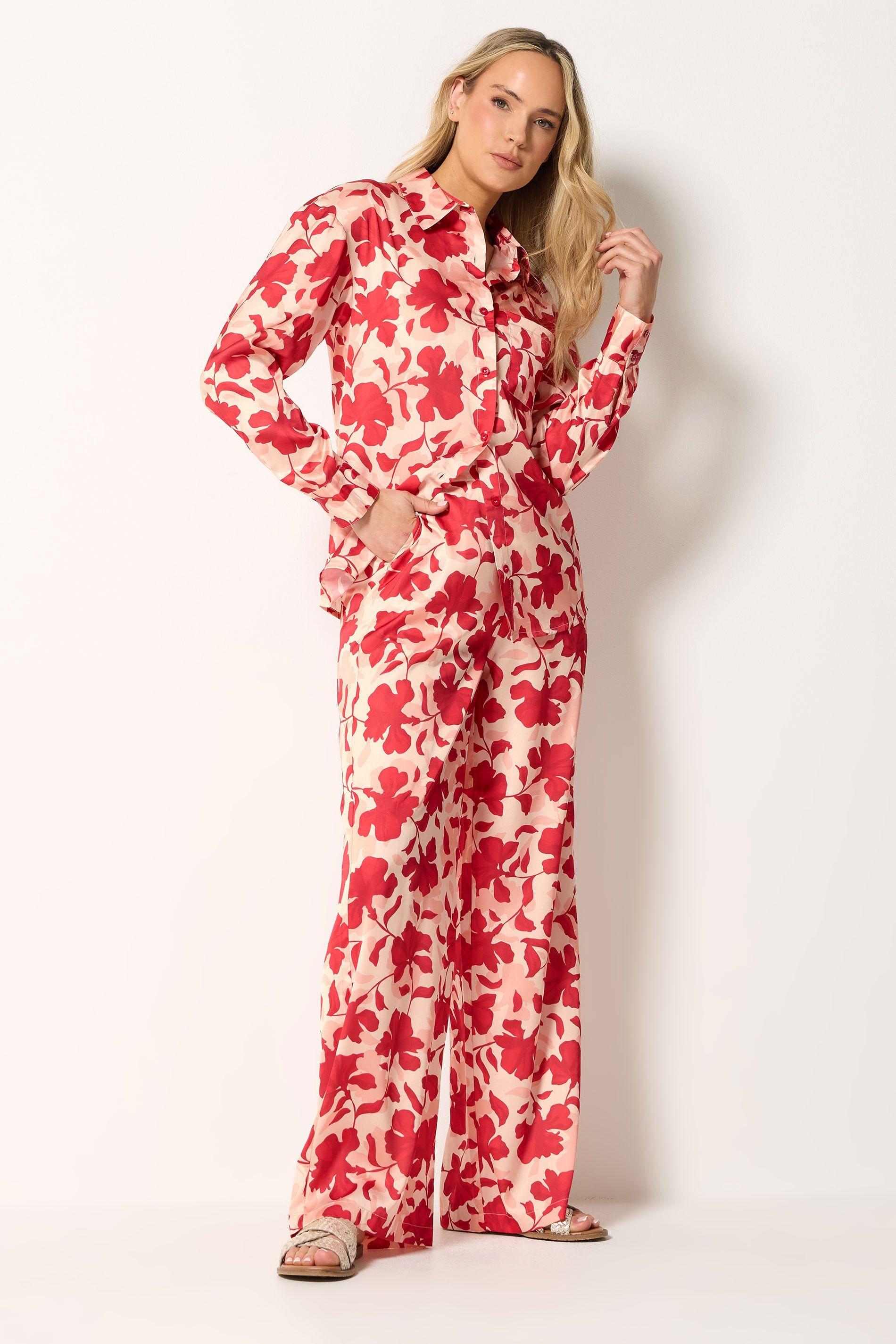 Tall Floral Satin Wide Leg Trousers by LONG TALL SALLY