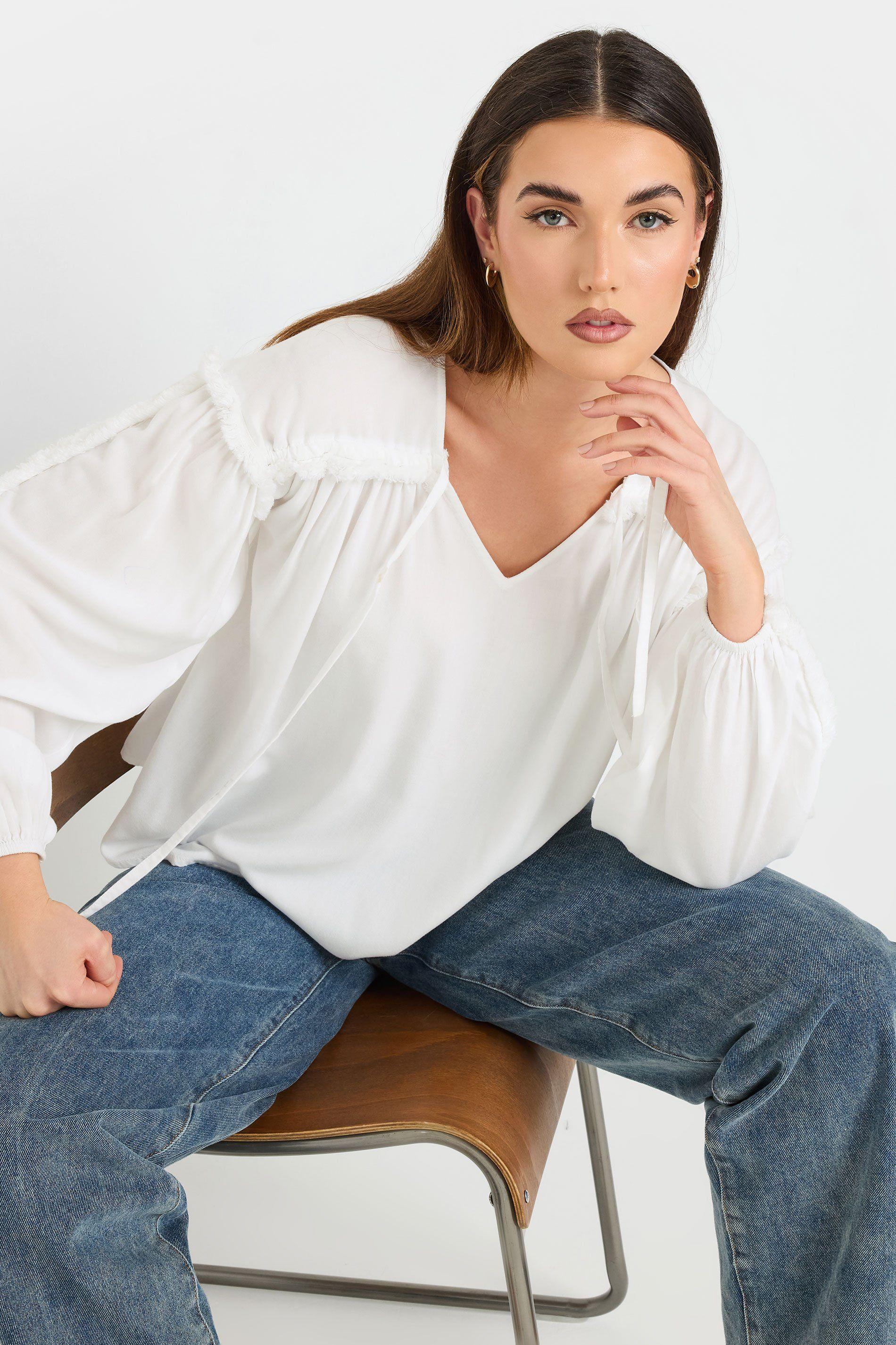 Tall Fringed Seam Tie Neck Blouse by LONG TALL SALLY