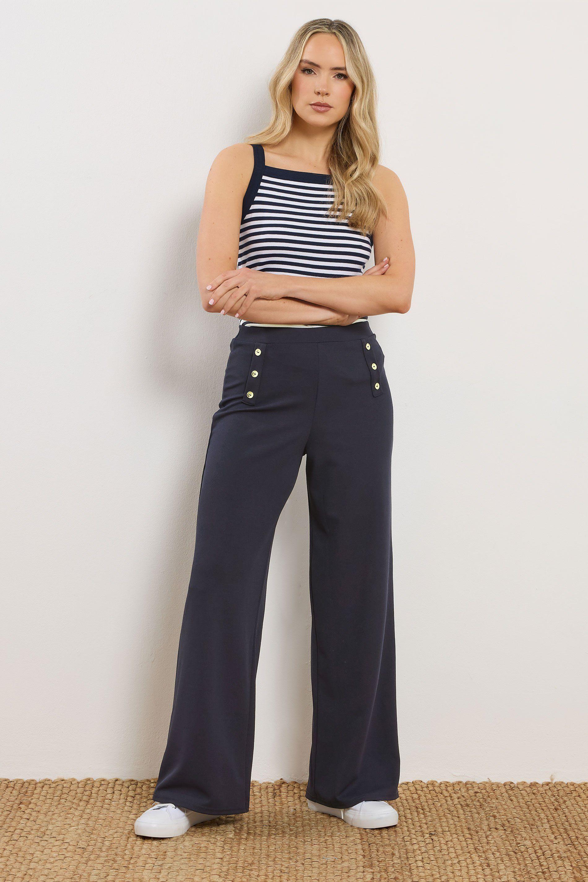 Tall Military Button Detail Wide Leg Trousers by LONG TALL SALLY