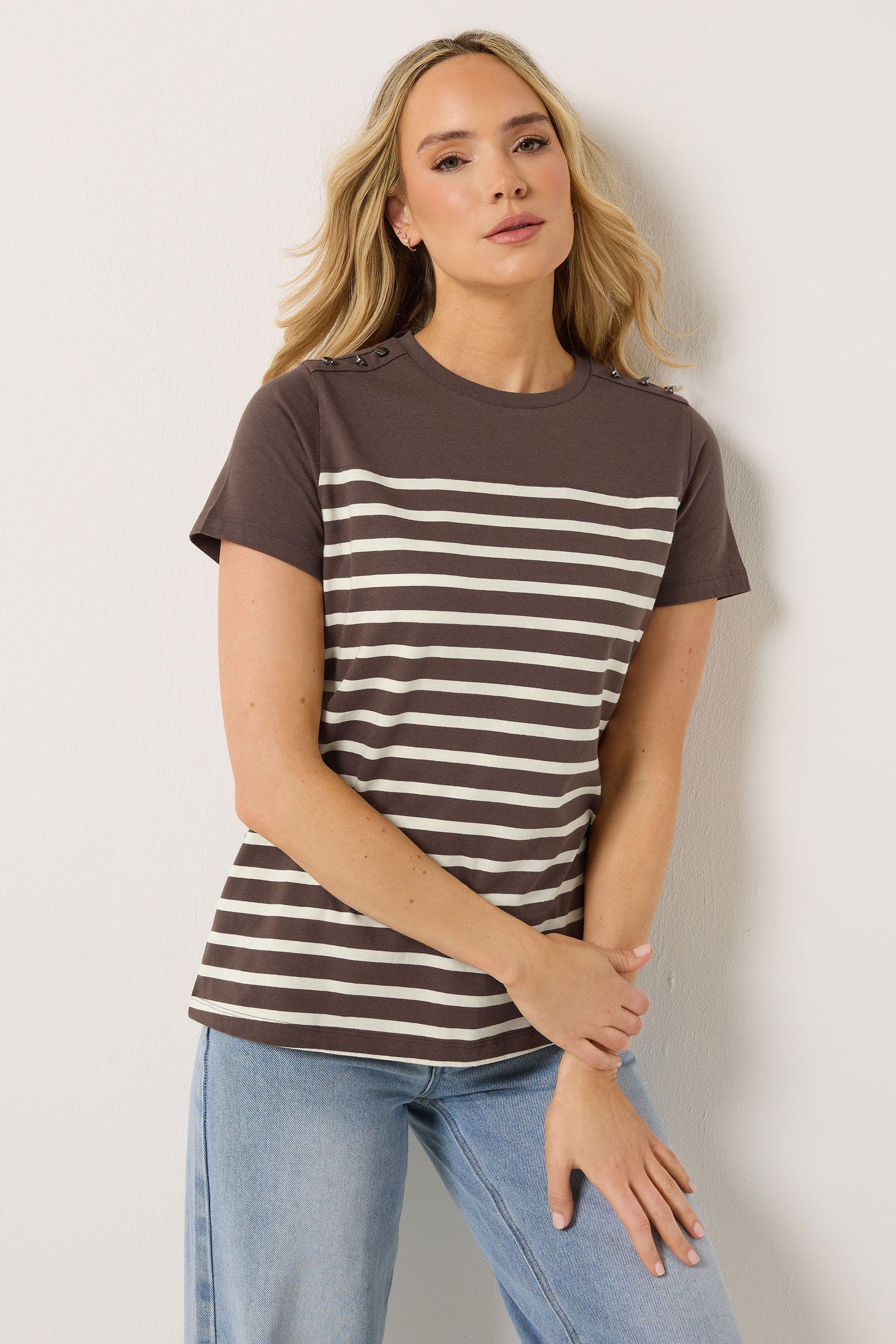 Tall Stripe Button T-Shirt by LONG TALL SALLY