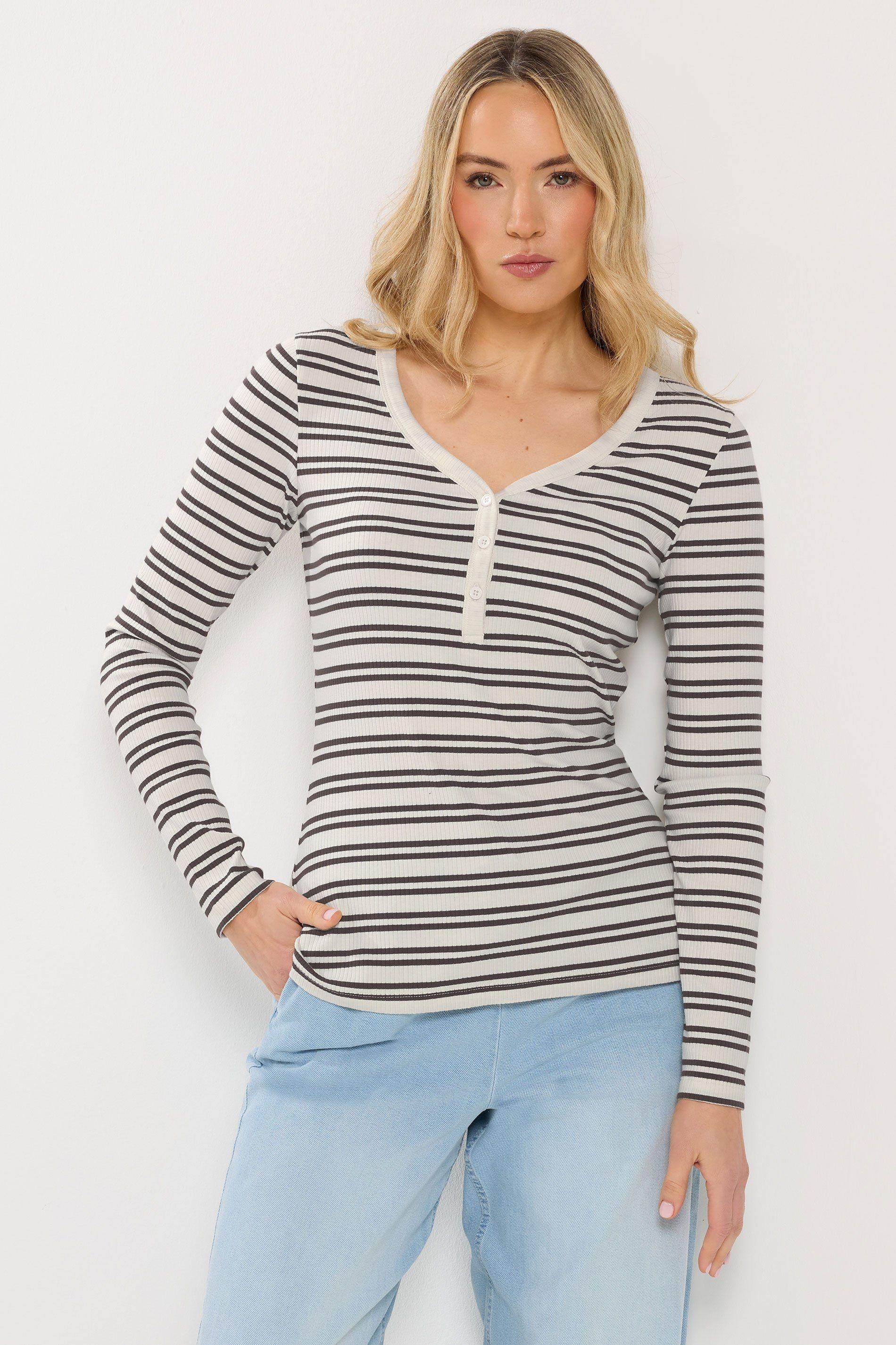 Tall Stripe Cotton Ribbed Henley Top by LONG TALL SALLY