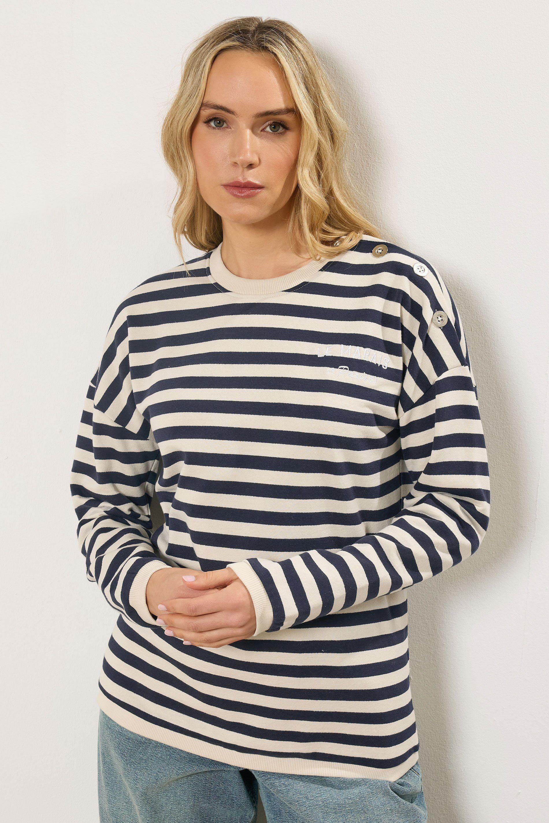 Tall Stripe Embroidered Slogan Sweatshirt by LONG TALL SALLY