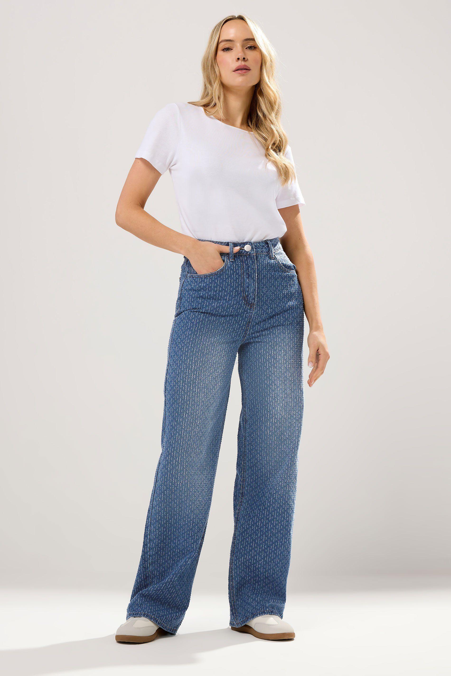 Tall Textured Wide Leg Jeans by LONG TALL SALLY