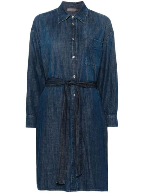 belted denim midi dress by LORENA ANTONIAZZI