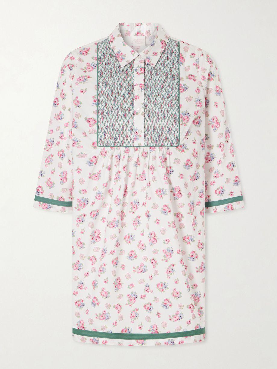 Alassio shirred embroidered floral-print cotton-poplin mini dress by LORETTA CAPONI