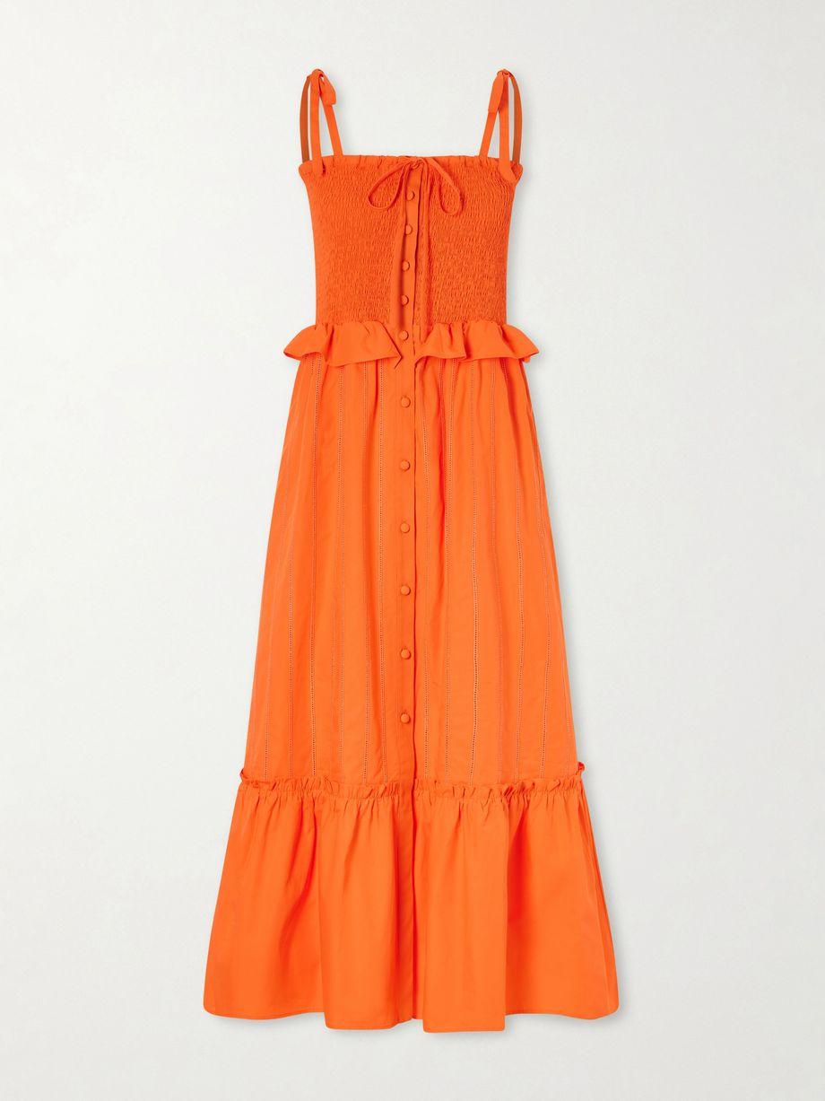 Alberica ruffled tiered shirred cotton-poplin midi dress by LORETTA CAPONI