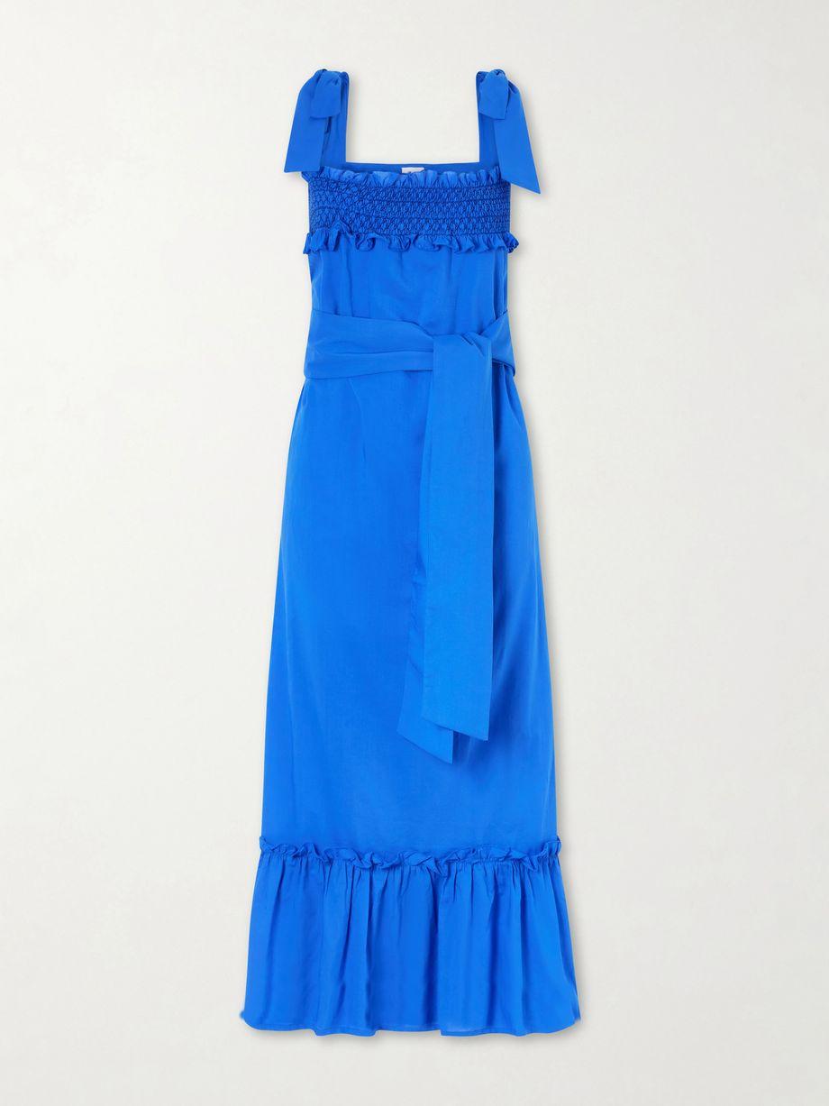 Armida belted ruffled smocked cotton-poplin maxi dress by LORETTA CAPONI