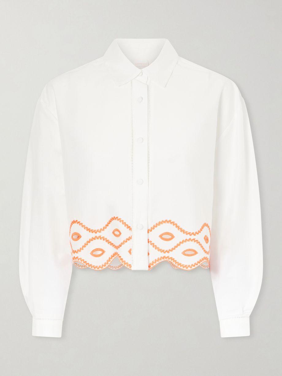 Assia cropped broderie anglaise-trimmed cotton-voile shirt by LORETTA CAPONI