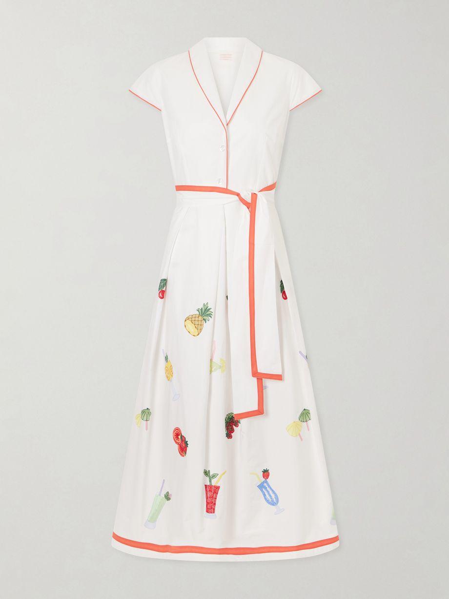 Giardino belted embroidered cotton-poplin dress by LORETTA CAPONI