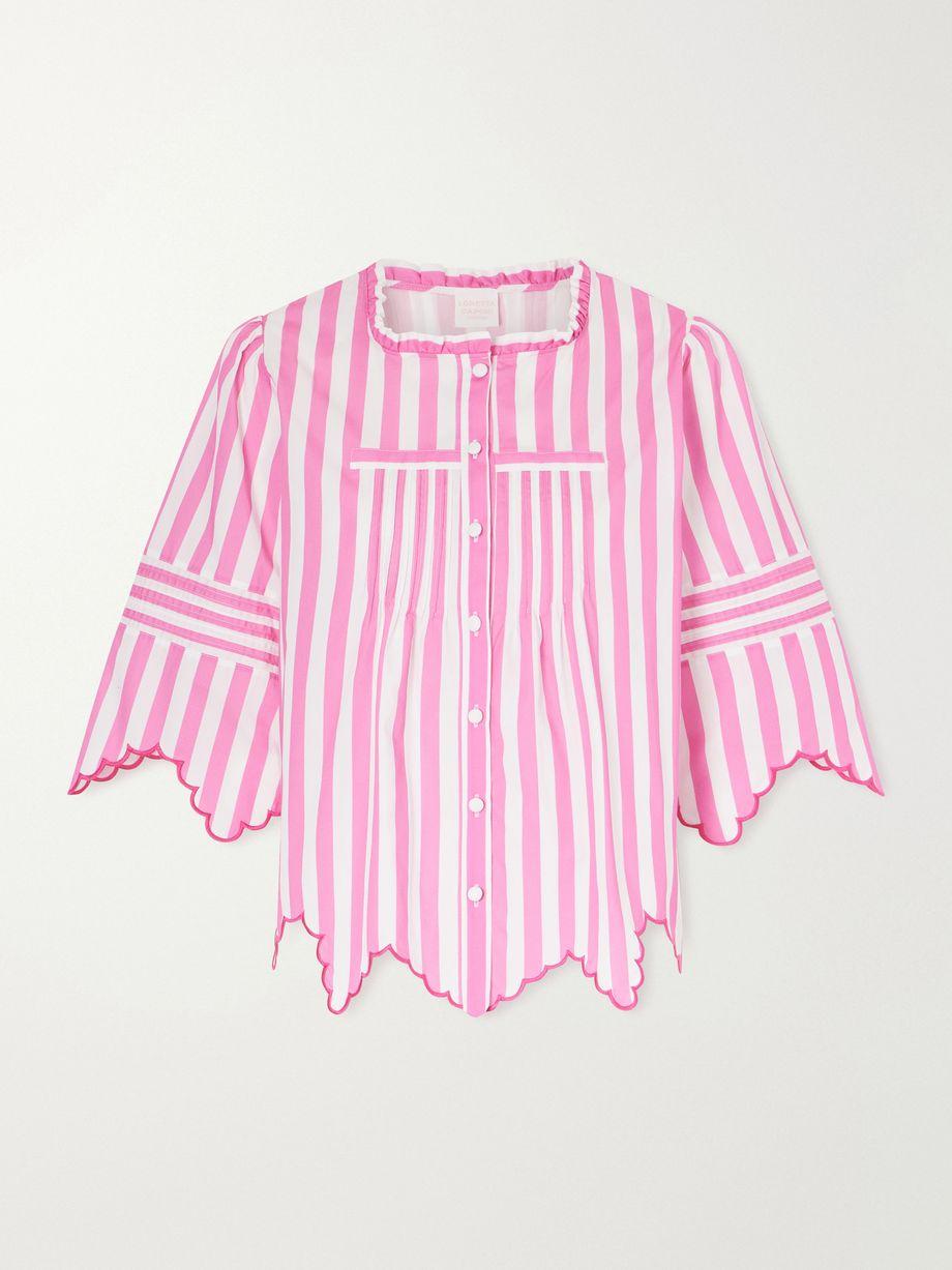 Matilde scalloped shirred striped cotton shirt by LORETTA CAPONI