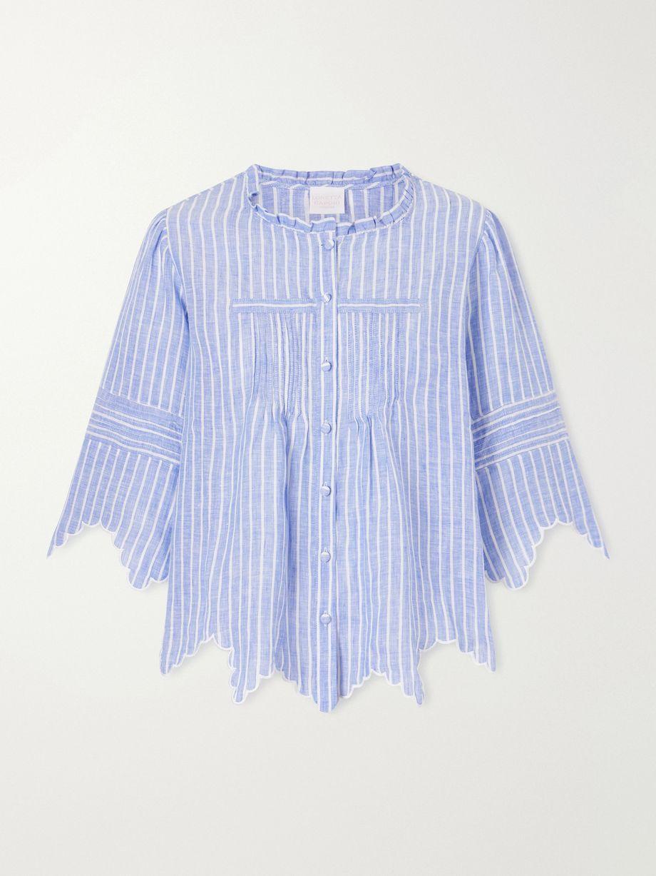 Matilde scalloped shirred striped linen shirt by LORETTA CAPONI